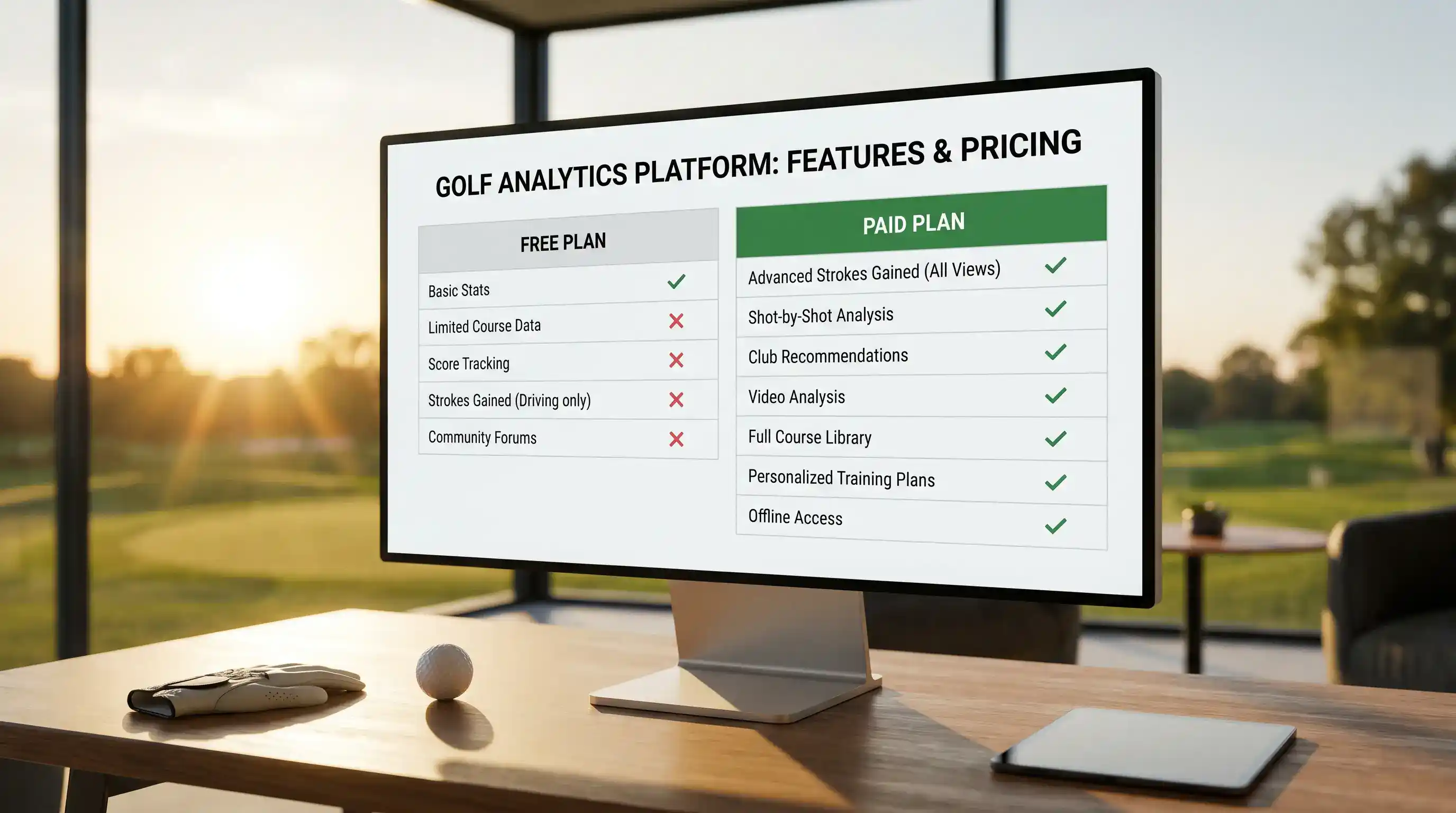 Laptop screen showing a golf course-fit model table with suitability scores by player