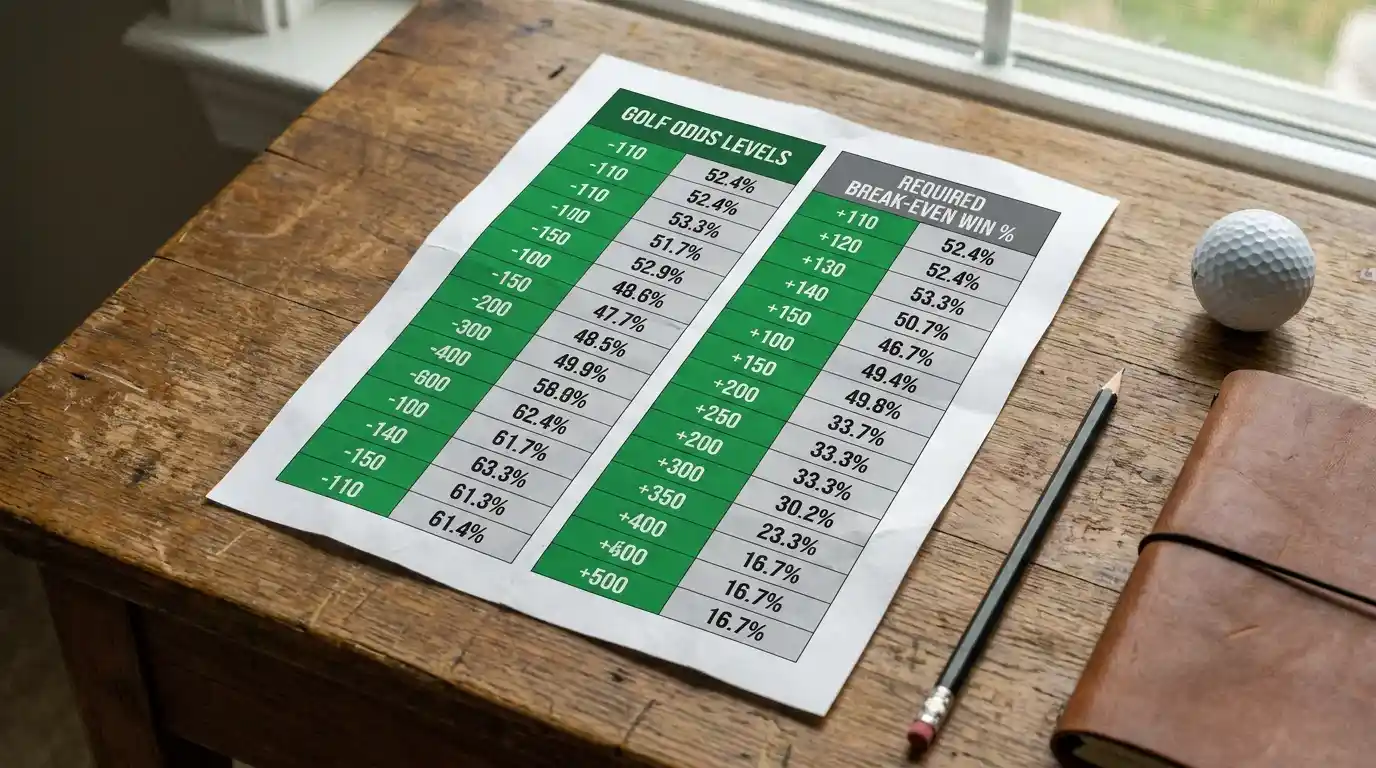 Notepad showing a worked each-way golf bet calculation split into win and place parts