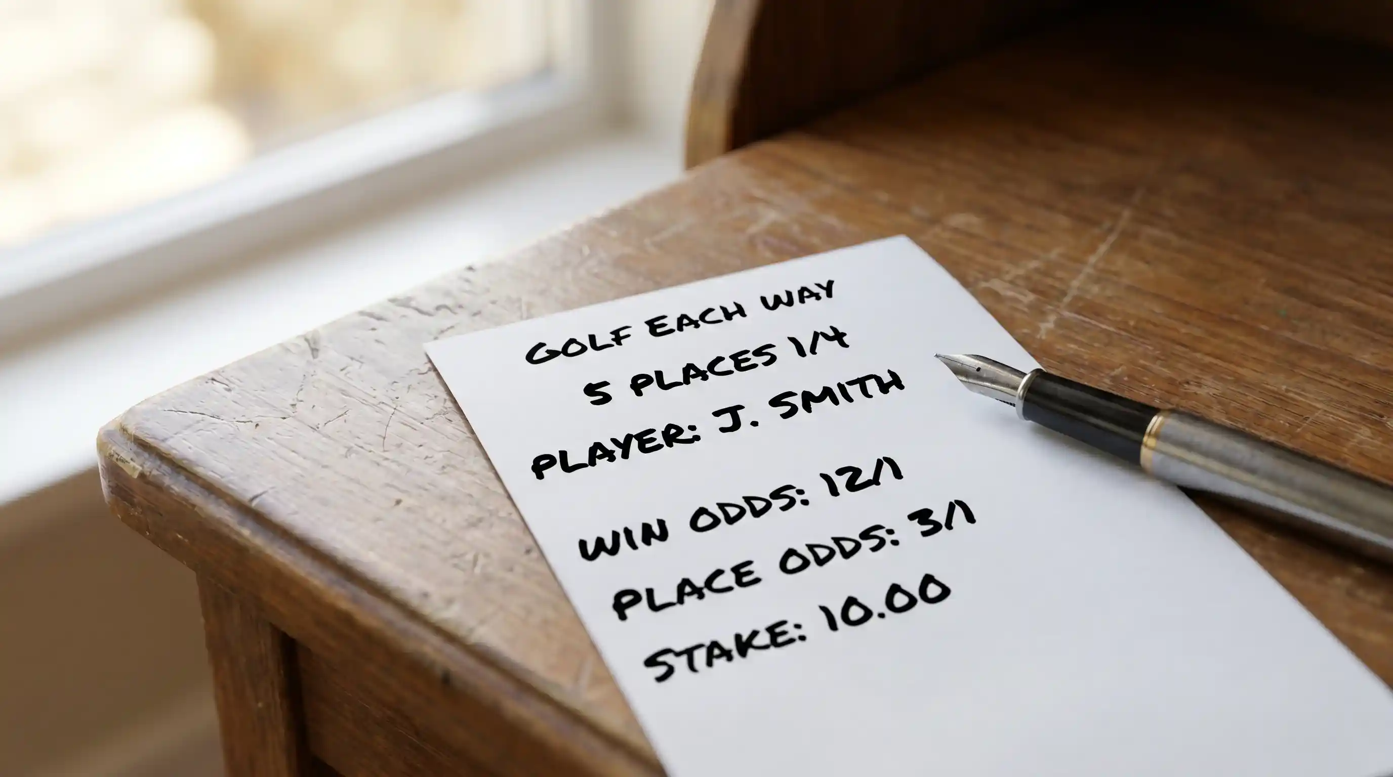 Golf each-way bet slip showing place terms and return calculation