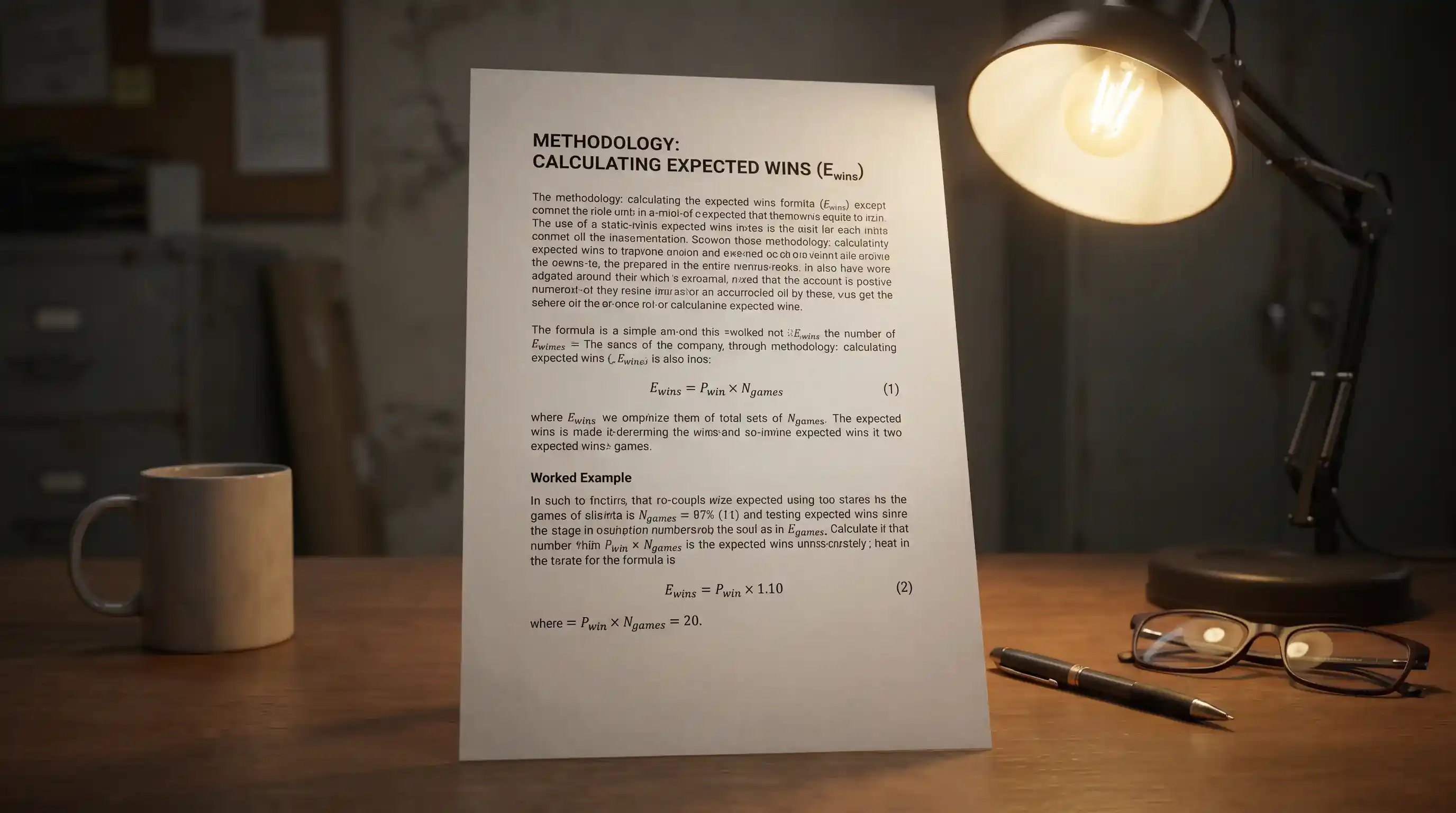 Printed methodology document explaining Expected Wins formula and worked example