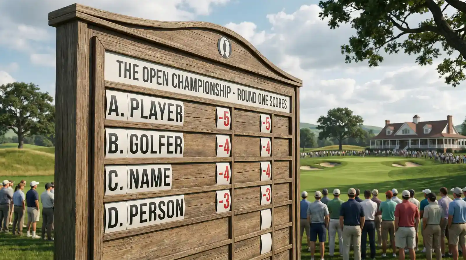 Golf course leaderboard showing joint leaders after round one in the FRL market