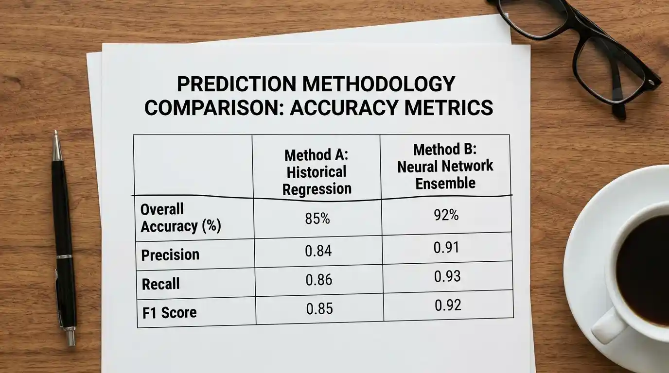 Printed evaluation checklist for AI golf betting tools with six quality criteria