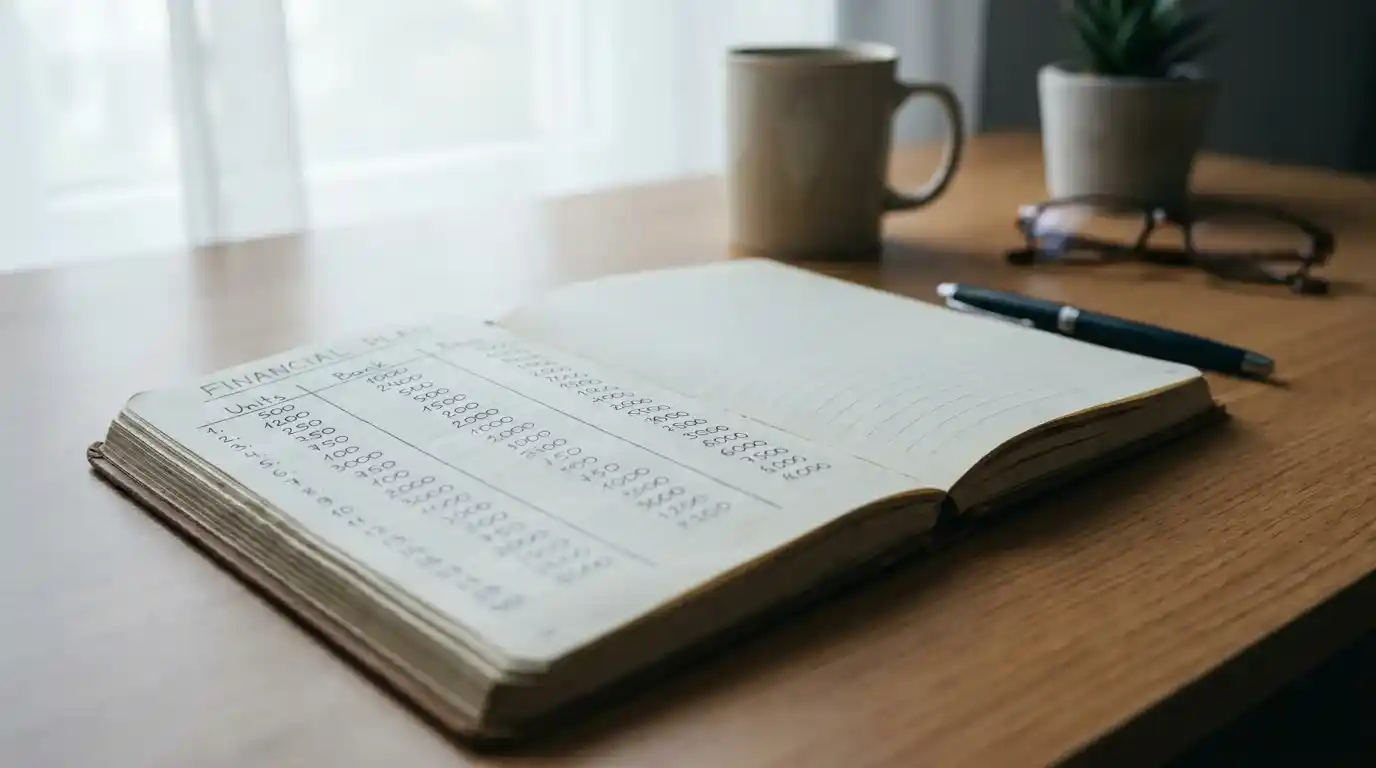 Notebook with bankroll calculation units and starting bank size plan