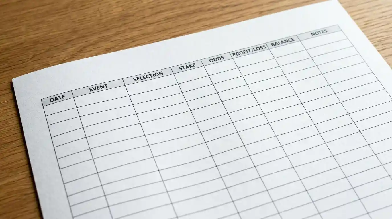 Blank golf betting log template with column headers for systematic record keeping