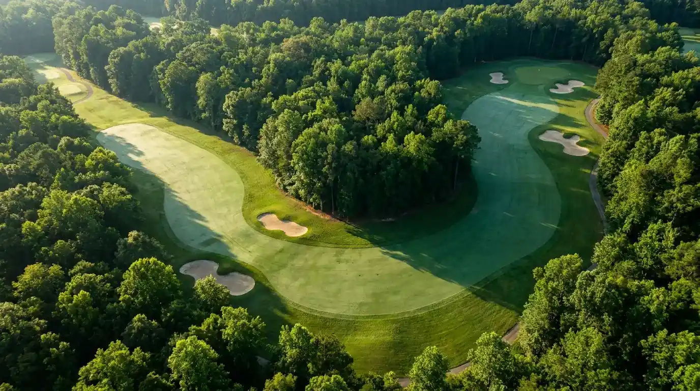 Golf course aerial view showing layout demands and key landing areas