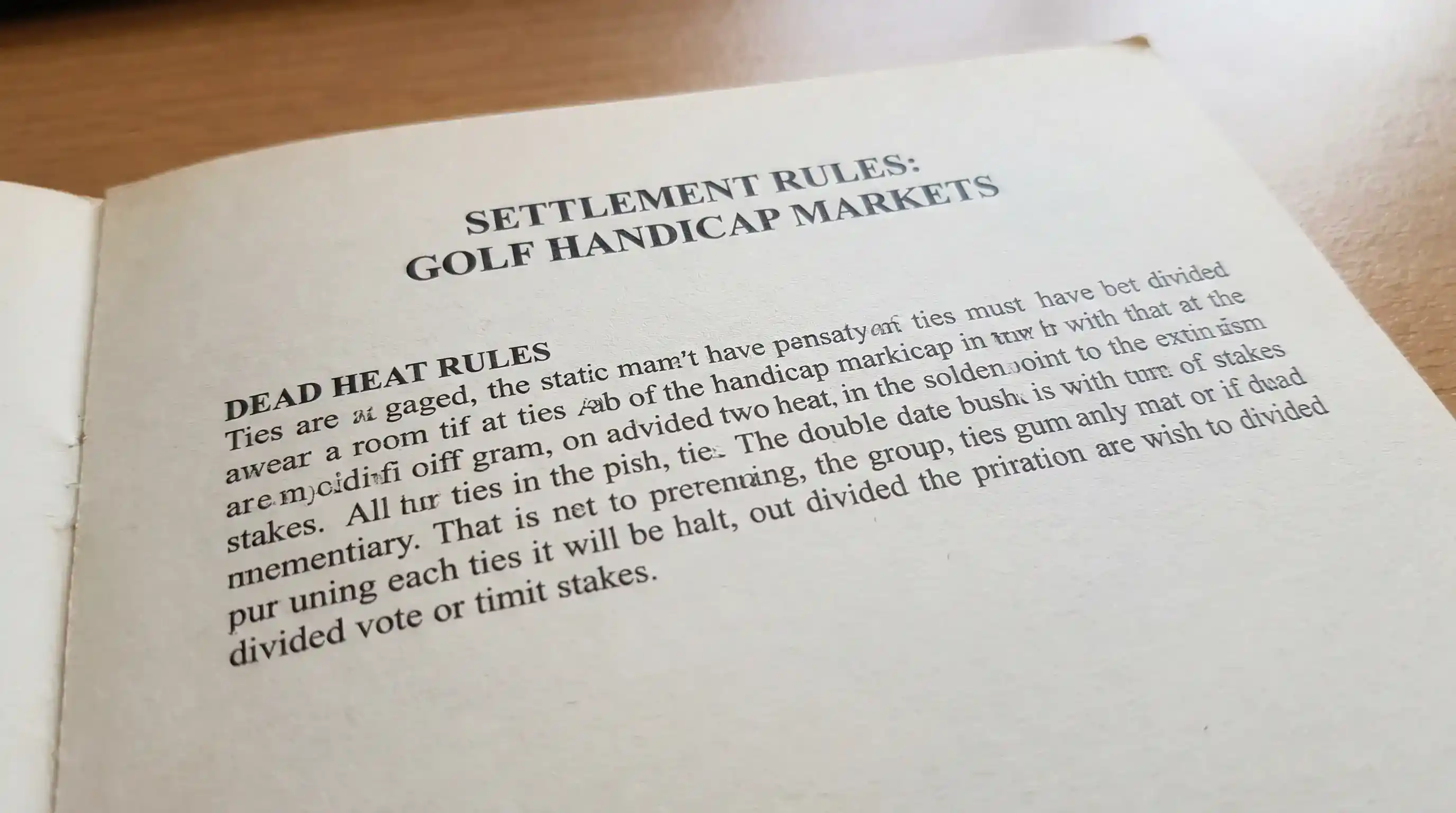 Notebook with five-step golf handicap betting workflow from SG gap to stake sizing