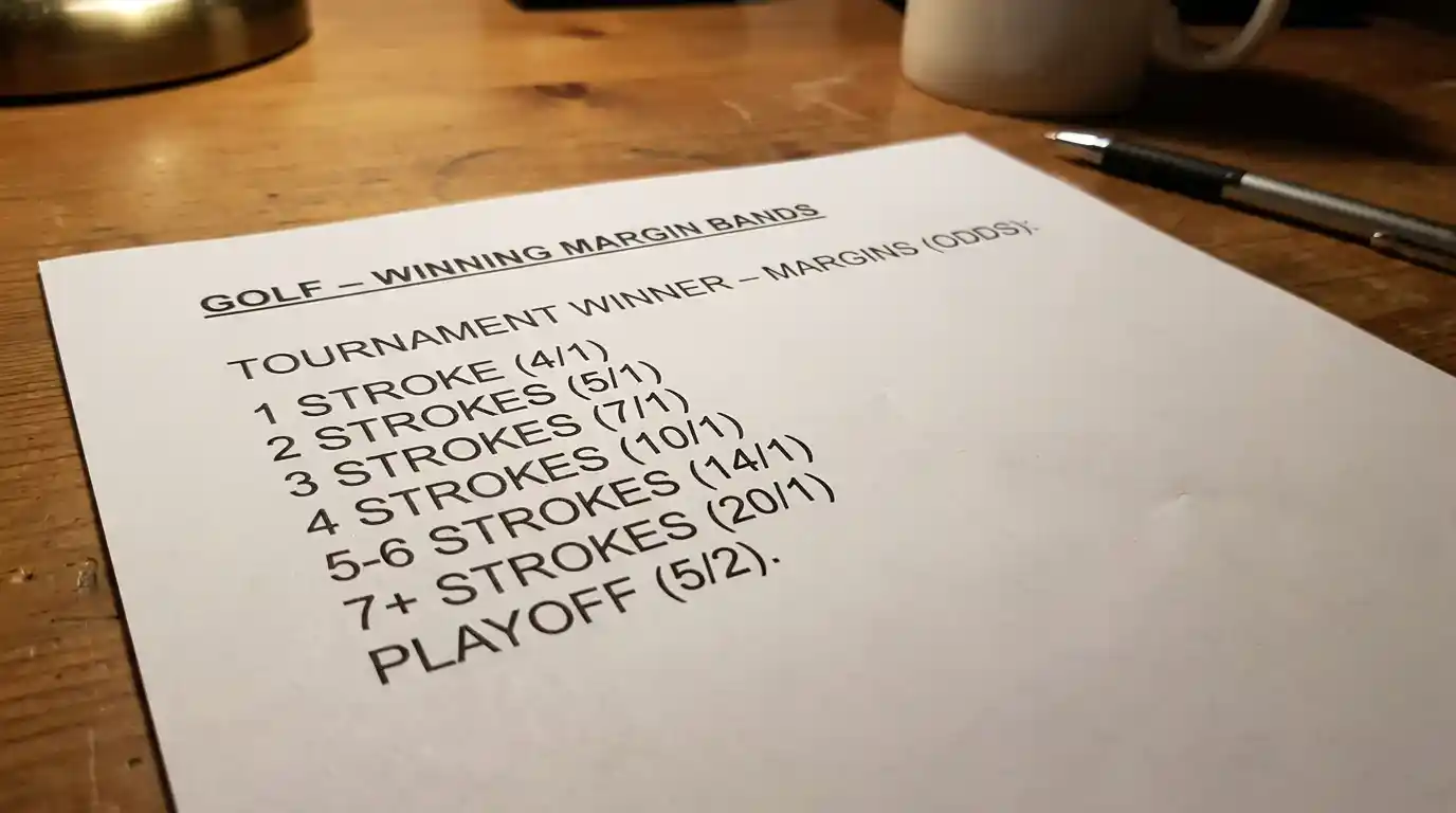 Golf winning margin market showing 1-shot, 2-shot, and 3-4 shot betting bands
