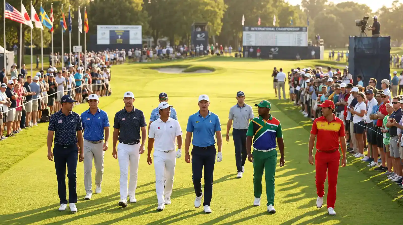Professional golfers from different nations competing at an international tournament