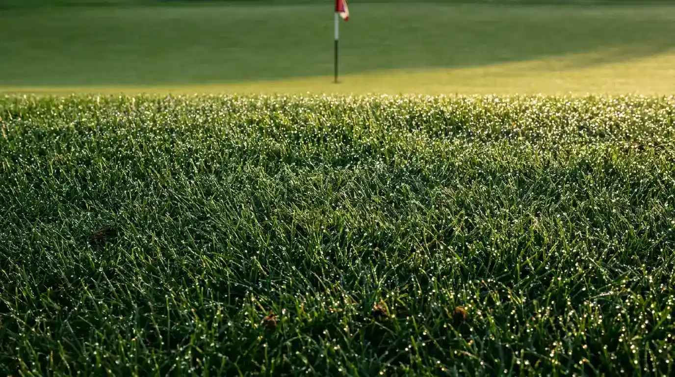 Lush parkland golf course on a warm sunny day with soft scoring conditions