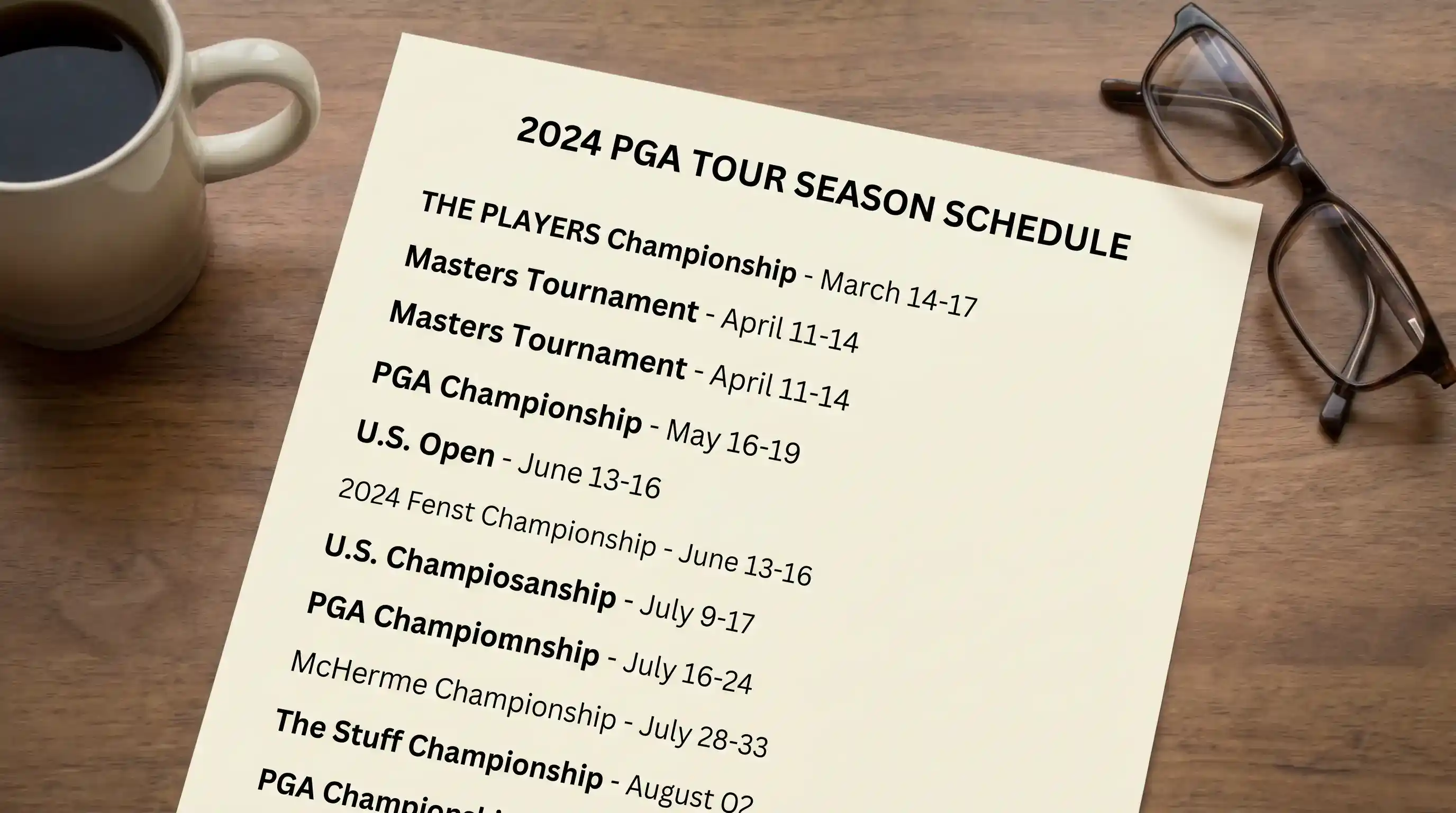 Printed PGA Tour season schedule showing FedEx Cup events and wrap-around calendar structure