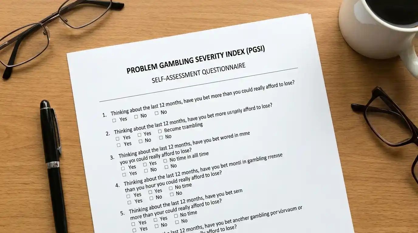 Printed PGSI Problem Gambling Severity Index self-assessment questionnaire