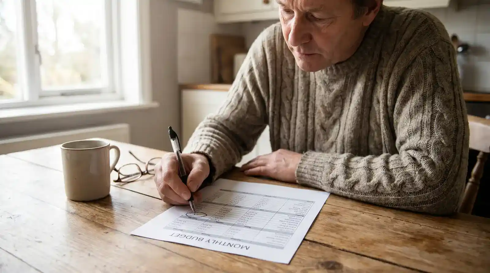 Person calmly reviewing betting records and deposit limits representing responsible gambling and PGSI risk awareness