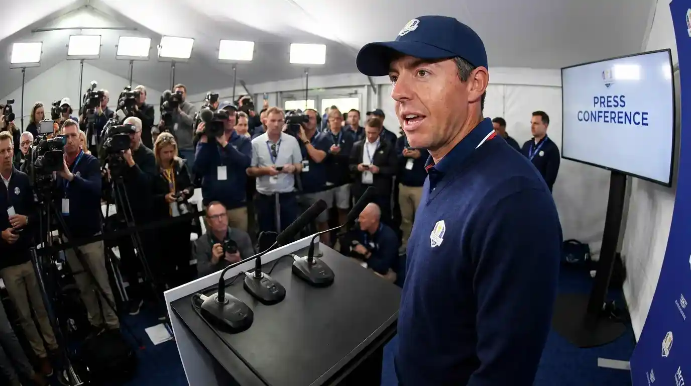 Golf team captain at a press conference announcing Ryder Cup foursomes pairings