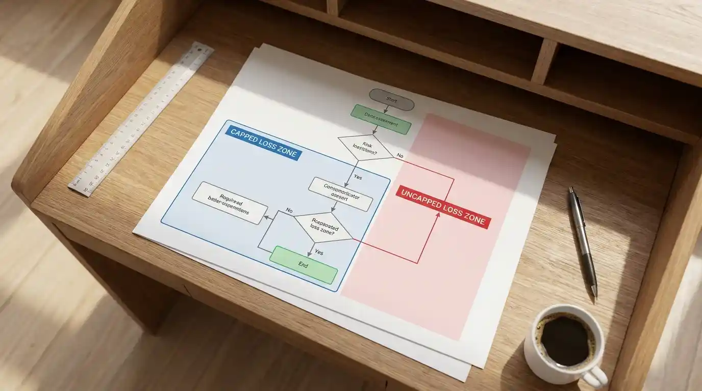 Educational risk diagram showing capped and uncapped loss zones in spread betting
